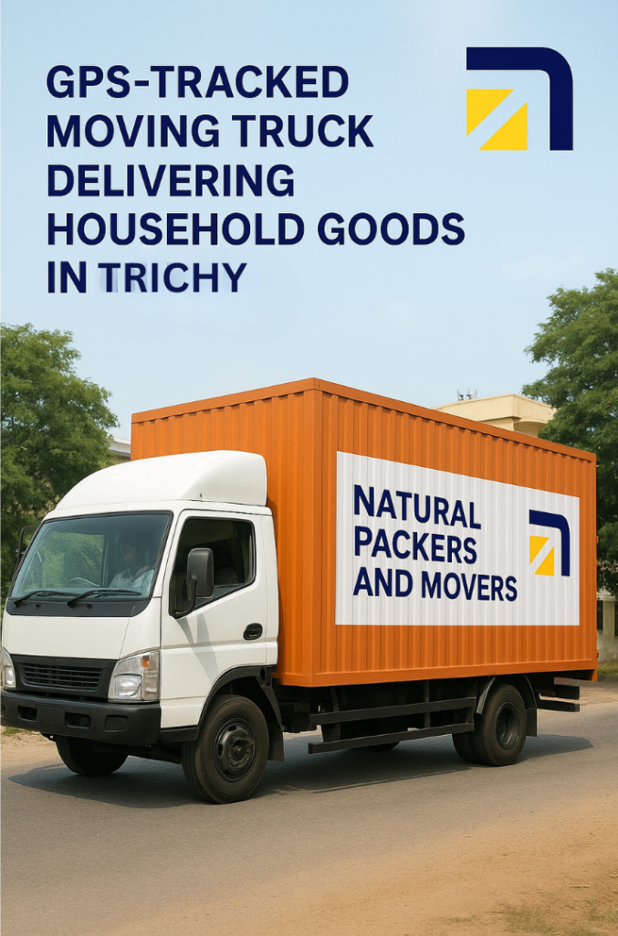 GPS-tracked moving truck delivering household goods in Trichy.