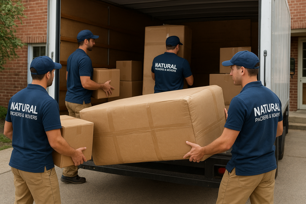 Natural Packers and Movers team loading furniture carefully into a truck.