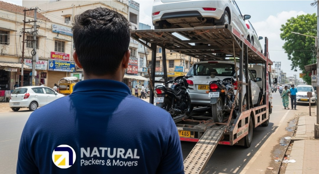 Bike and car transport services in Salem using specialized carriers.
