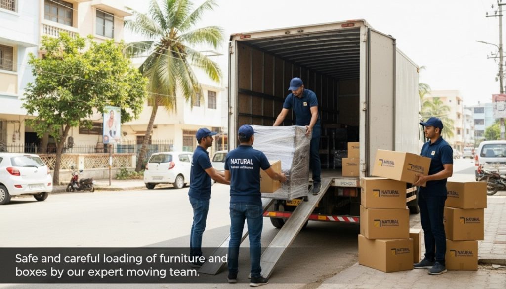 Long-distance moving truck transporting goods from Chennai to another city.