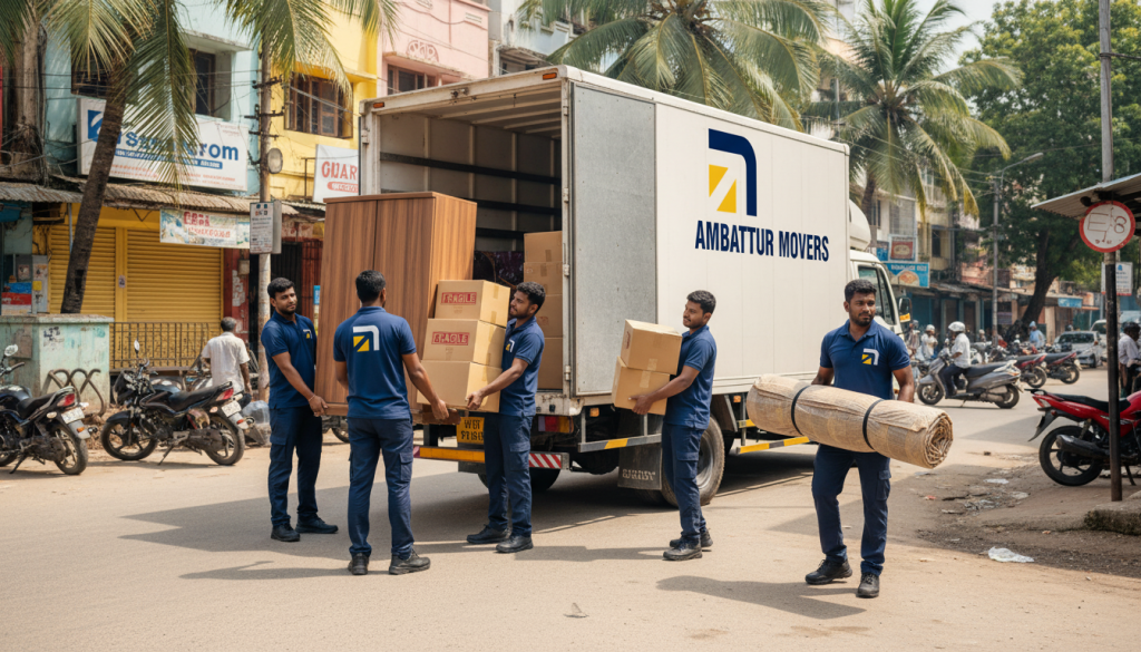 Professional movers loading furniture in Ambattur Chennai
