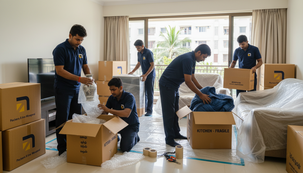 Packers and movers in Nungambakkam packing household items safely